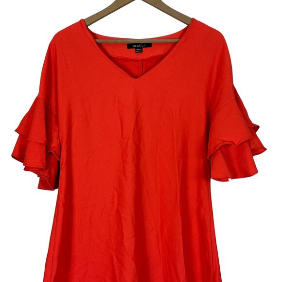 Heart Soul Mini Dress Womens S Blood Orange Tiered Ruffle Sleeve Boho Modest - Picture 2 of 5